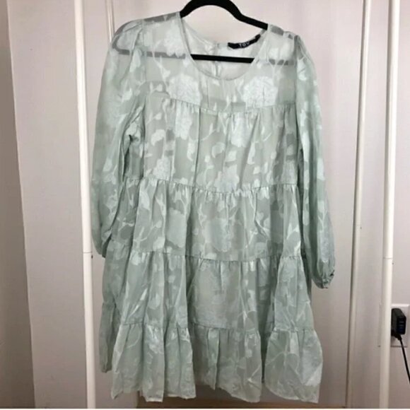 Tov Los Angeles Green Spring Balsam Floral Tiered Mini Dress Size XL - Picture 2 of 5